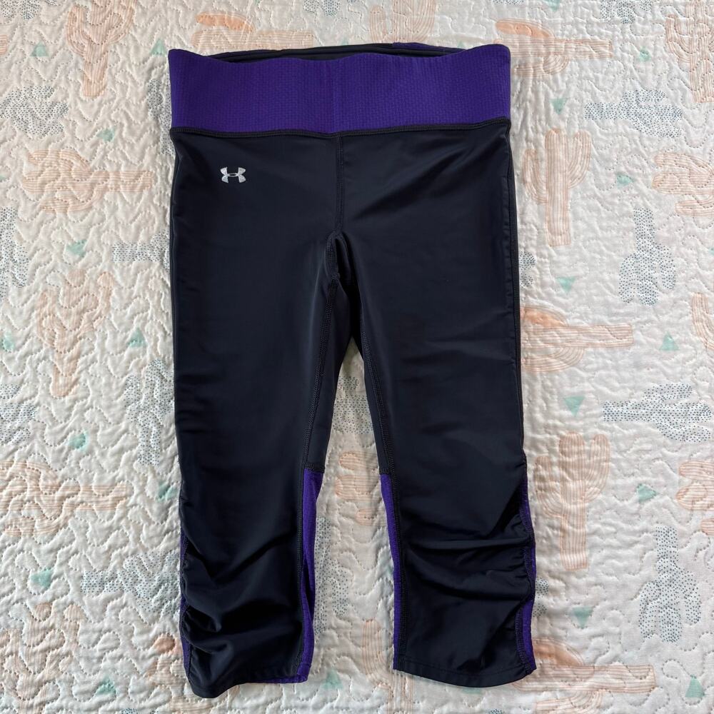 Under Armour Capri Leggings Purple Black Womens Small Workout